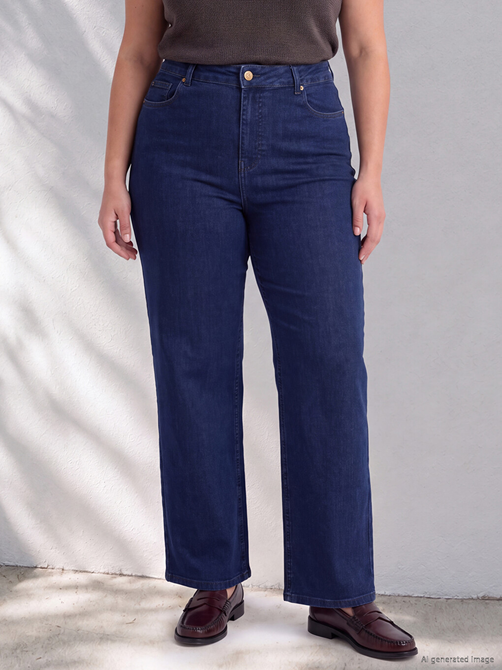 İndigo Büyük Beden Straight Fit Kadın Jean Pantolon-1