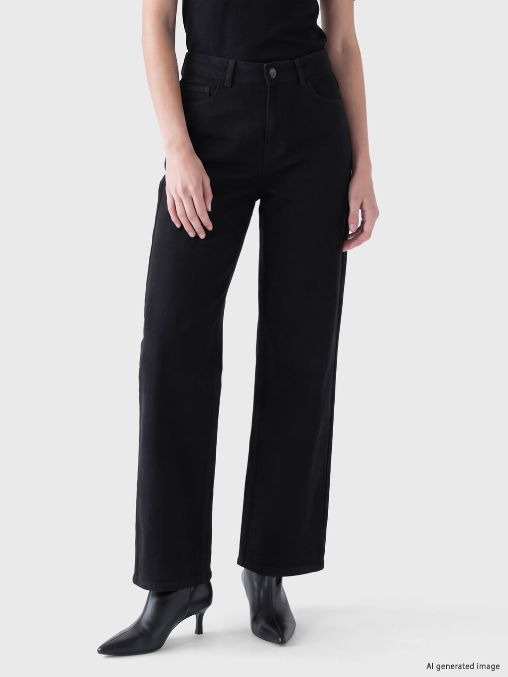Siyah Wideleg Kadın Jean Pantolon-1