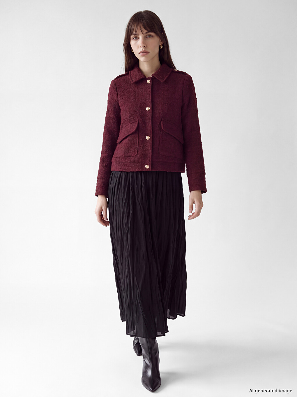 Shirt Collar Women's Tweed Jacket-1