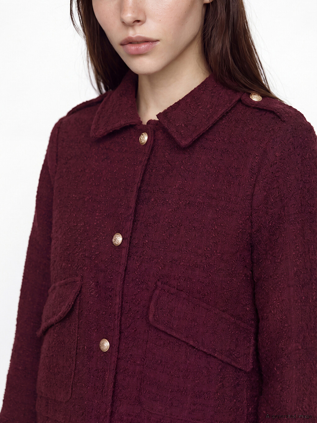 Shirt Collar Women's Tweed Jacket-2