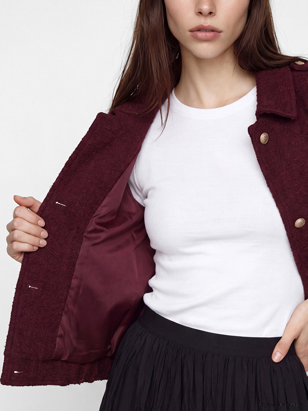 Shirt Collar Women's Tweed Jacket-3