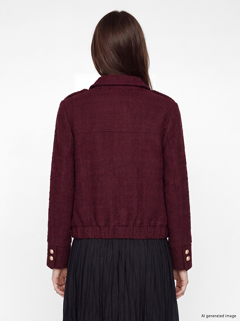 Shirt Collar Women's Tweed Jacket-4