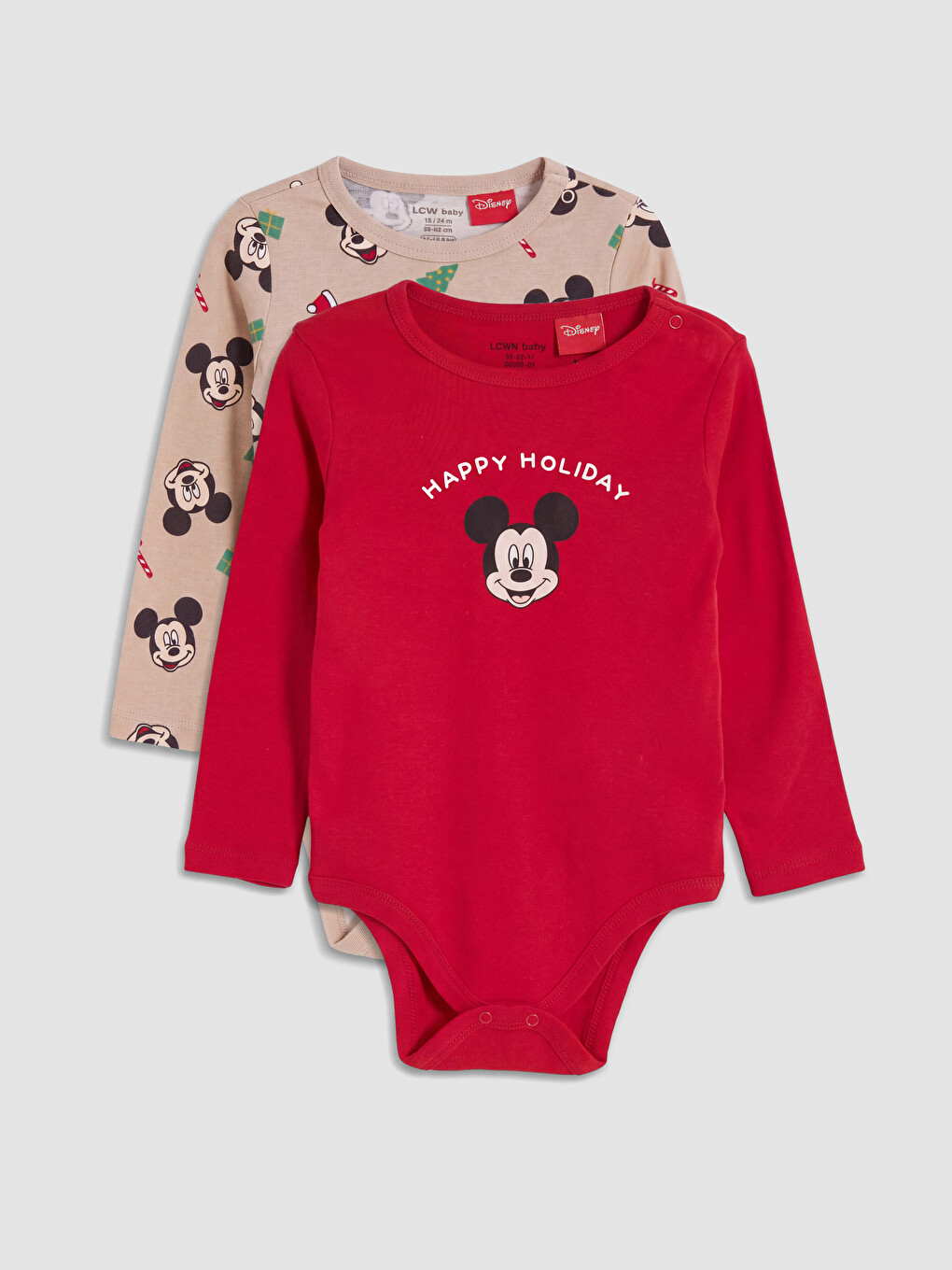 Kırmızı 2'li Mickey Mouse Baskılı Bebek Çıtçıtlı Body