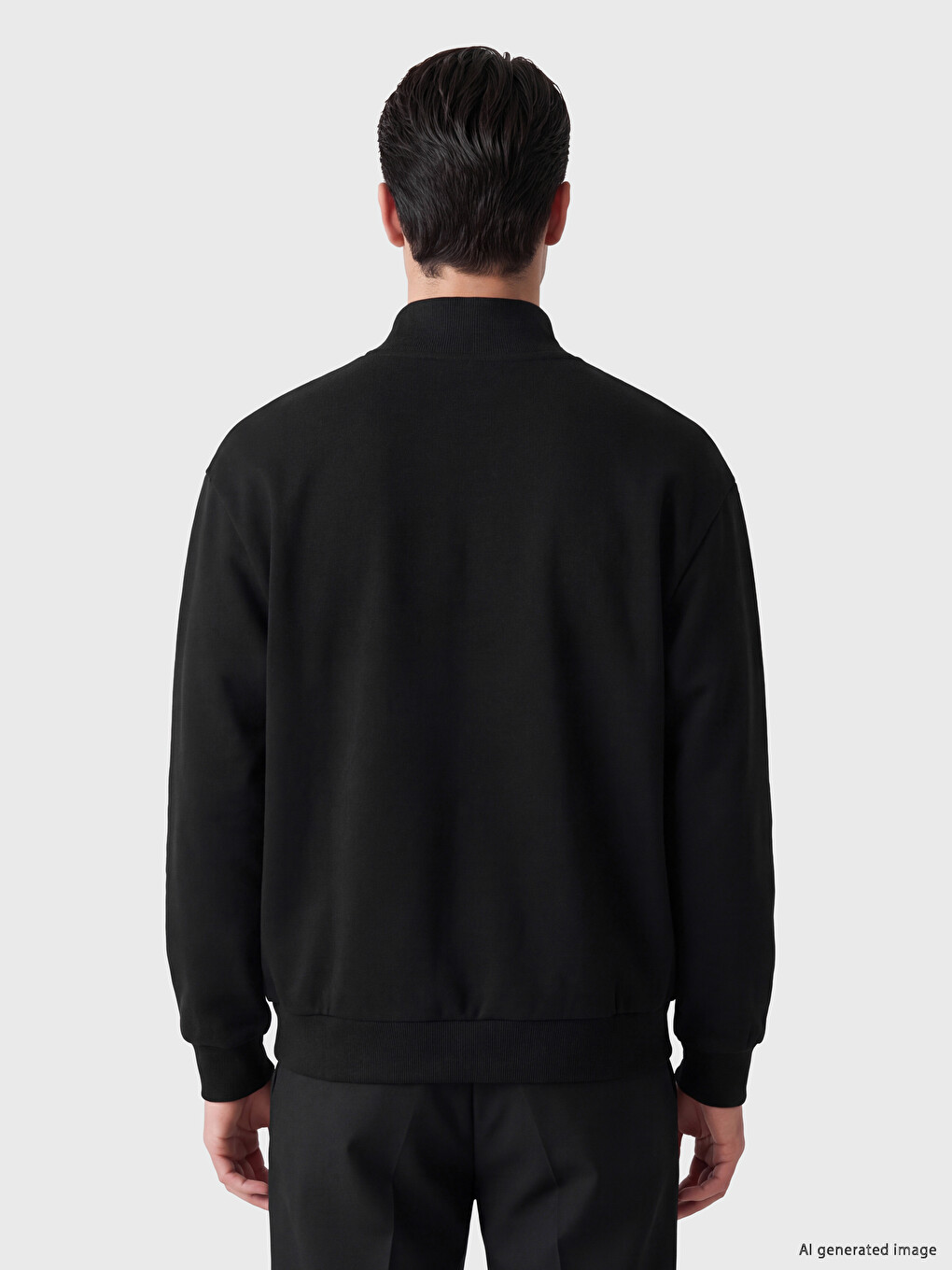 Siyah Dik Yaka Kalın Erkek Sweatshirt-3
