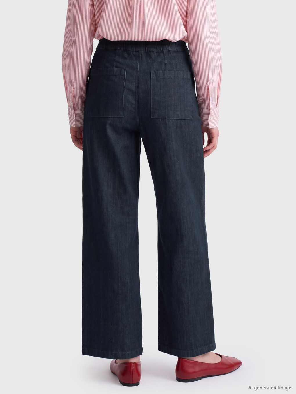 Mavi Beli Lastikli Wideleg Kadın Jean Pantolon-3