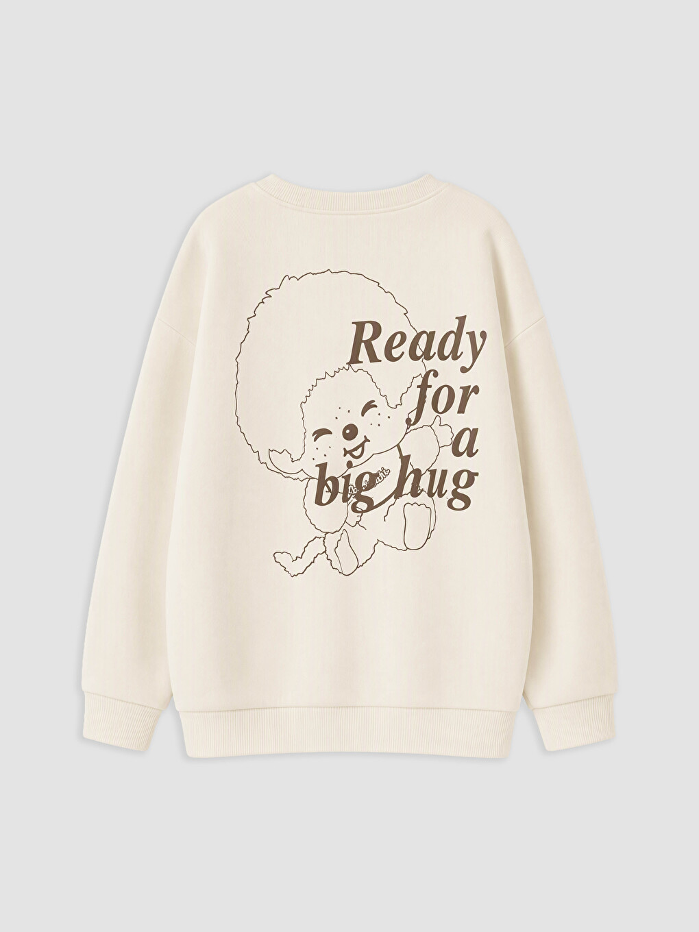 Ekru Monchhichi Baskılı Kız Çocuk Sweatshirt-1