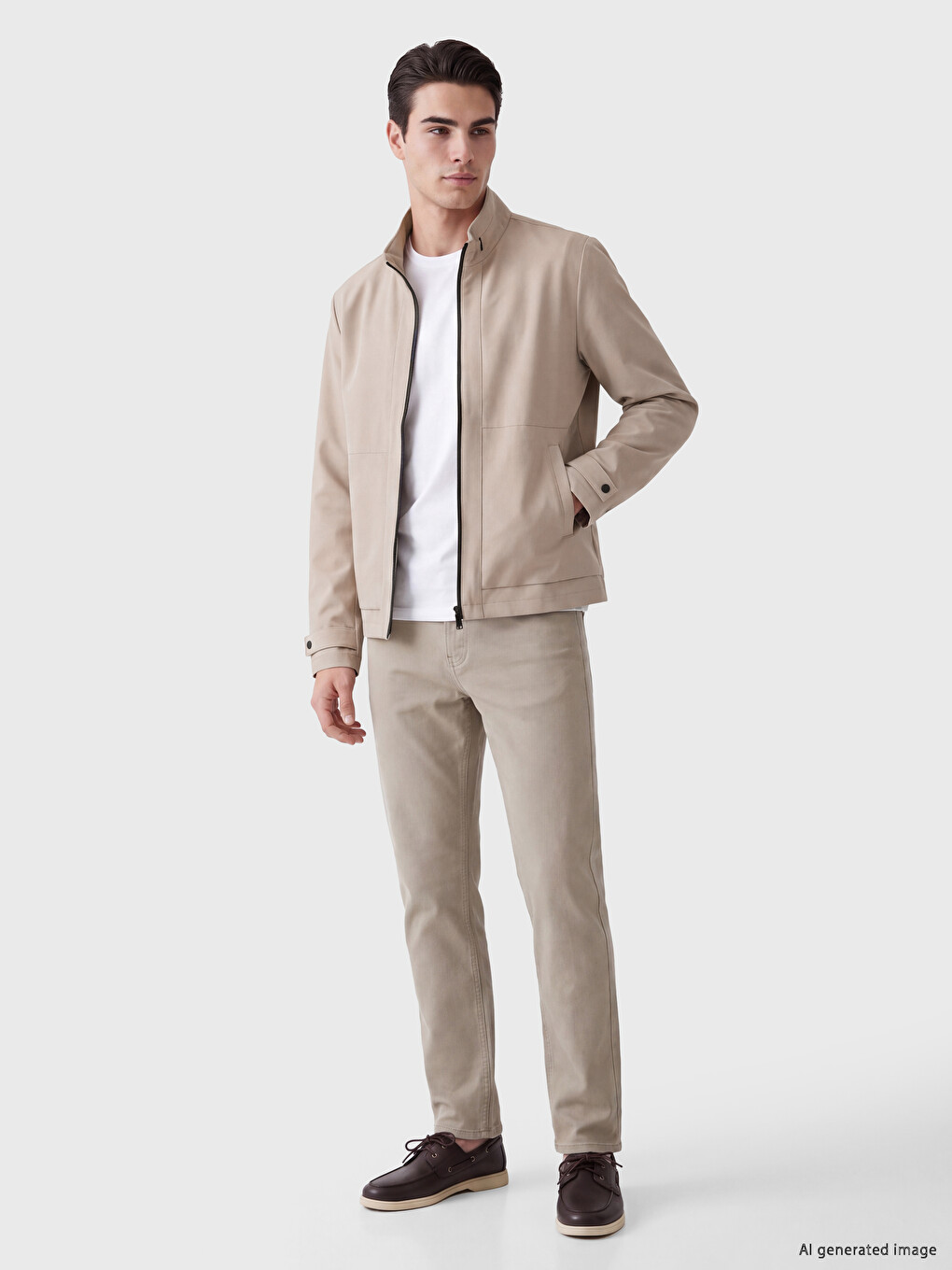 Bej Regular Fit Dik Yaka Erkek Ceket-1