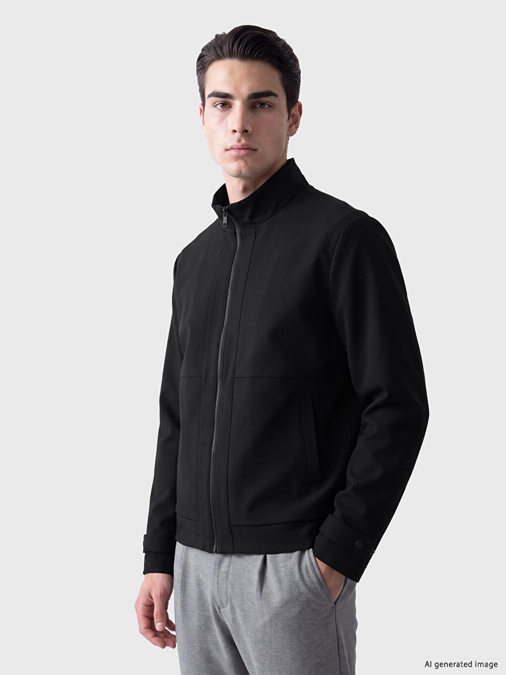 Siyah Regular Fit Dik Yaka Erkek Ceket
