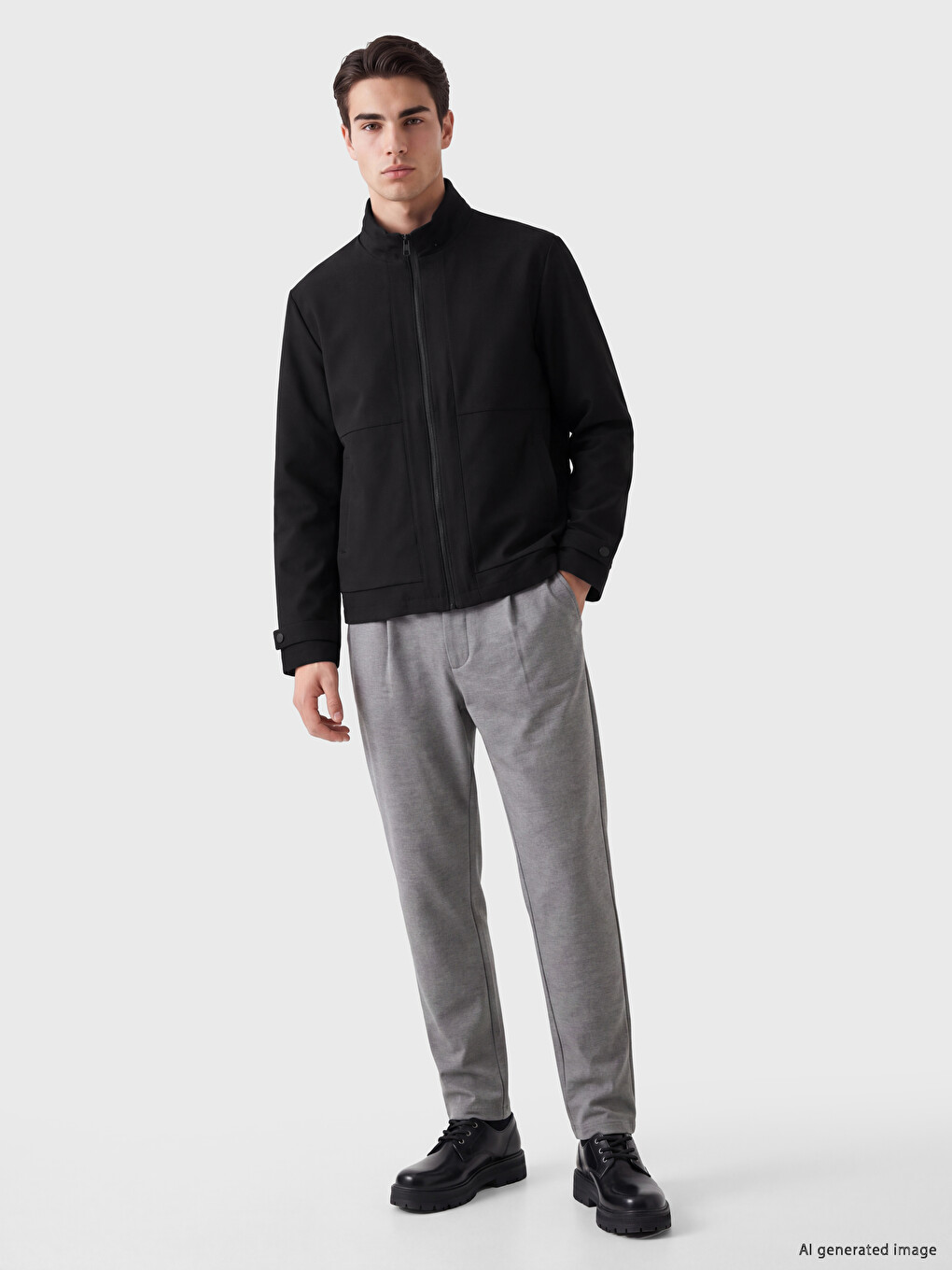 Siyah Regular Fit Dik Yaka Erkek Ceket-1