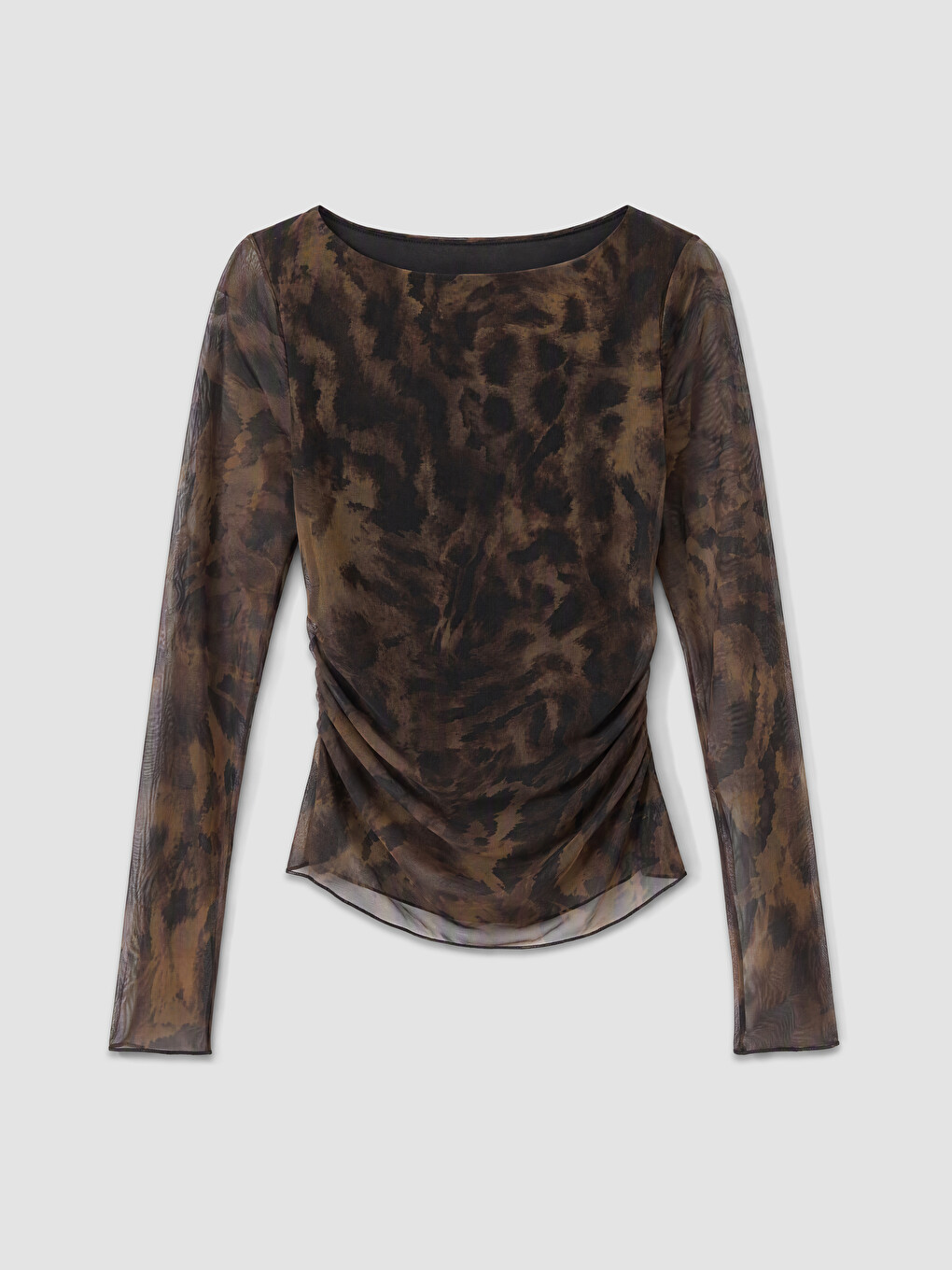 Bluză Cu Guler Tip Slash Cu Imprimeu Leopard Cu Fronseuri