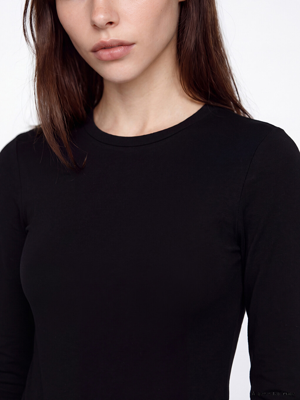 Siyah Bisiklet Yaka Kadın Bodysuit-2