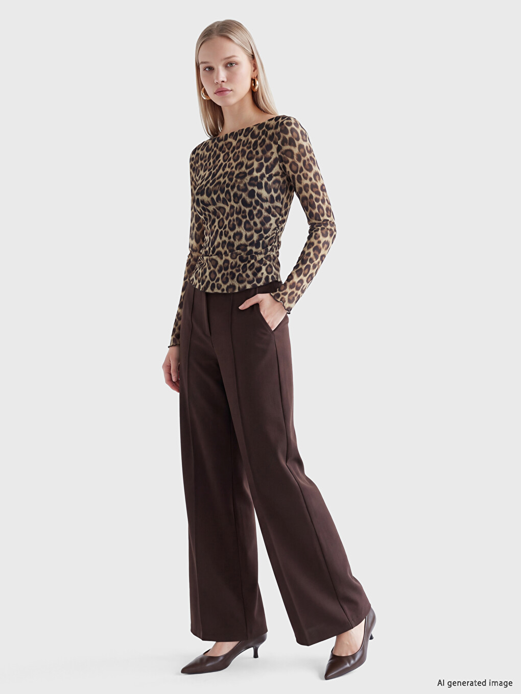 Leopard Print Ruched Tulle Blouse-1