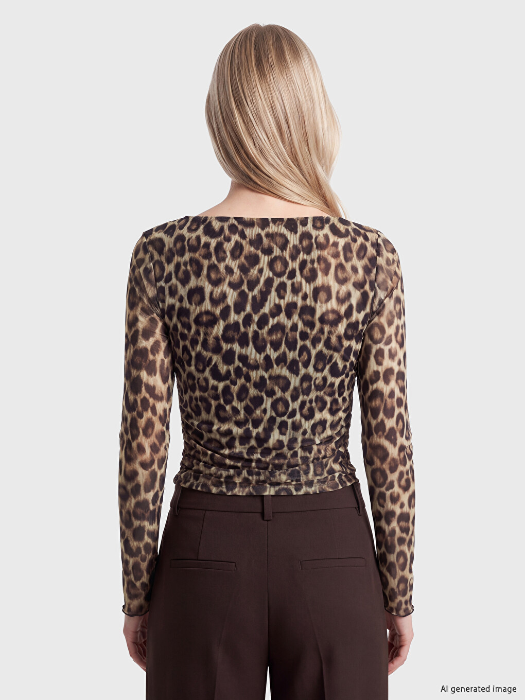 Leopard Print Ruched Tulle Blouse-3