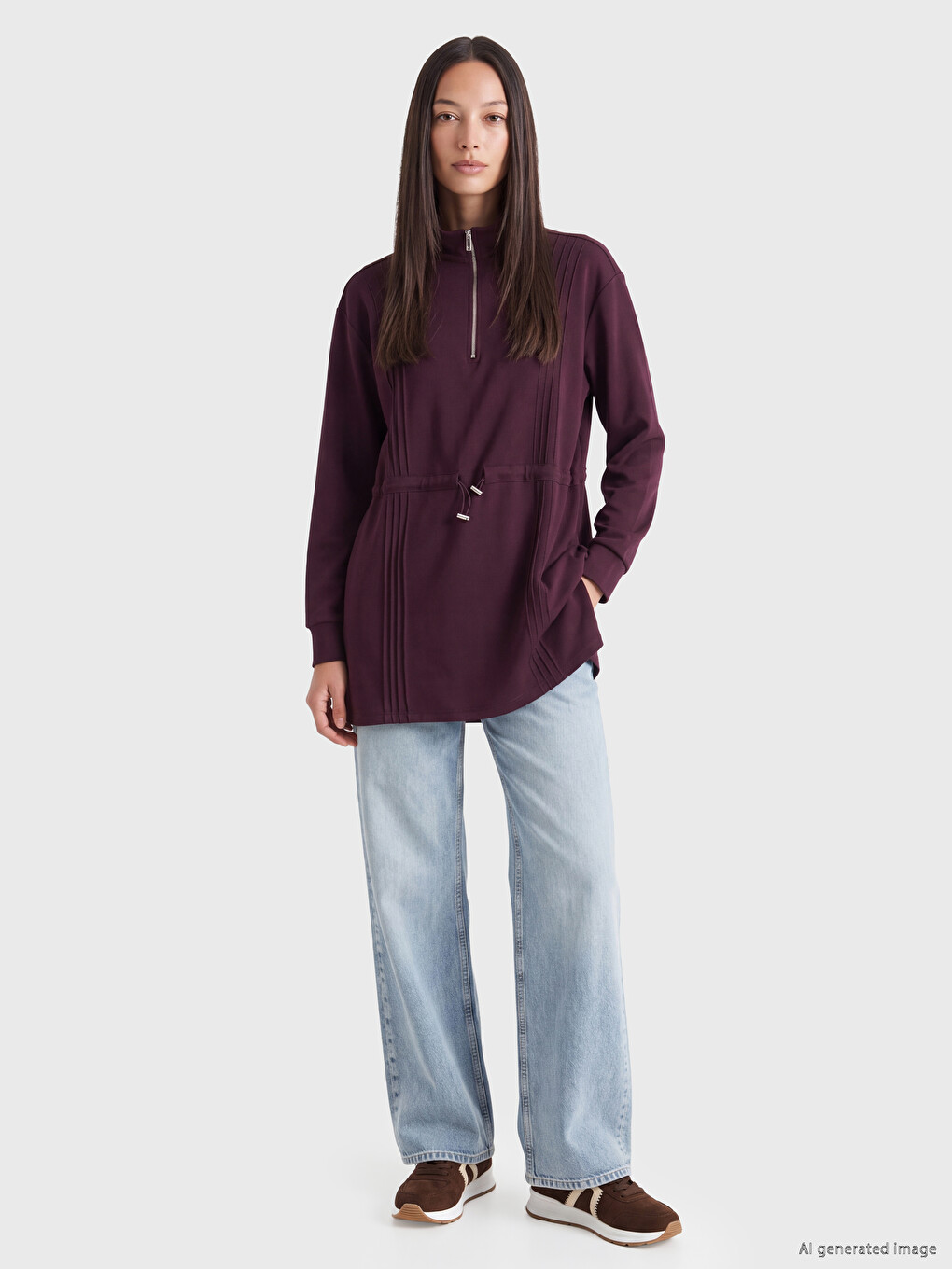 Mürdüm Soft Touch Oversize Kadın Sweatshirt Tunik-1