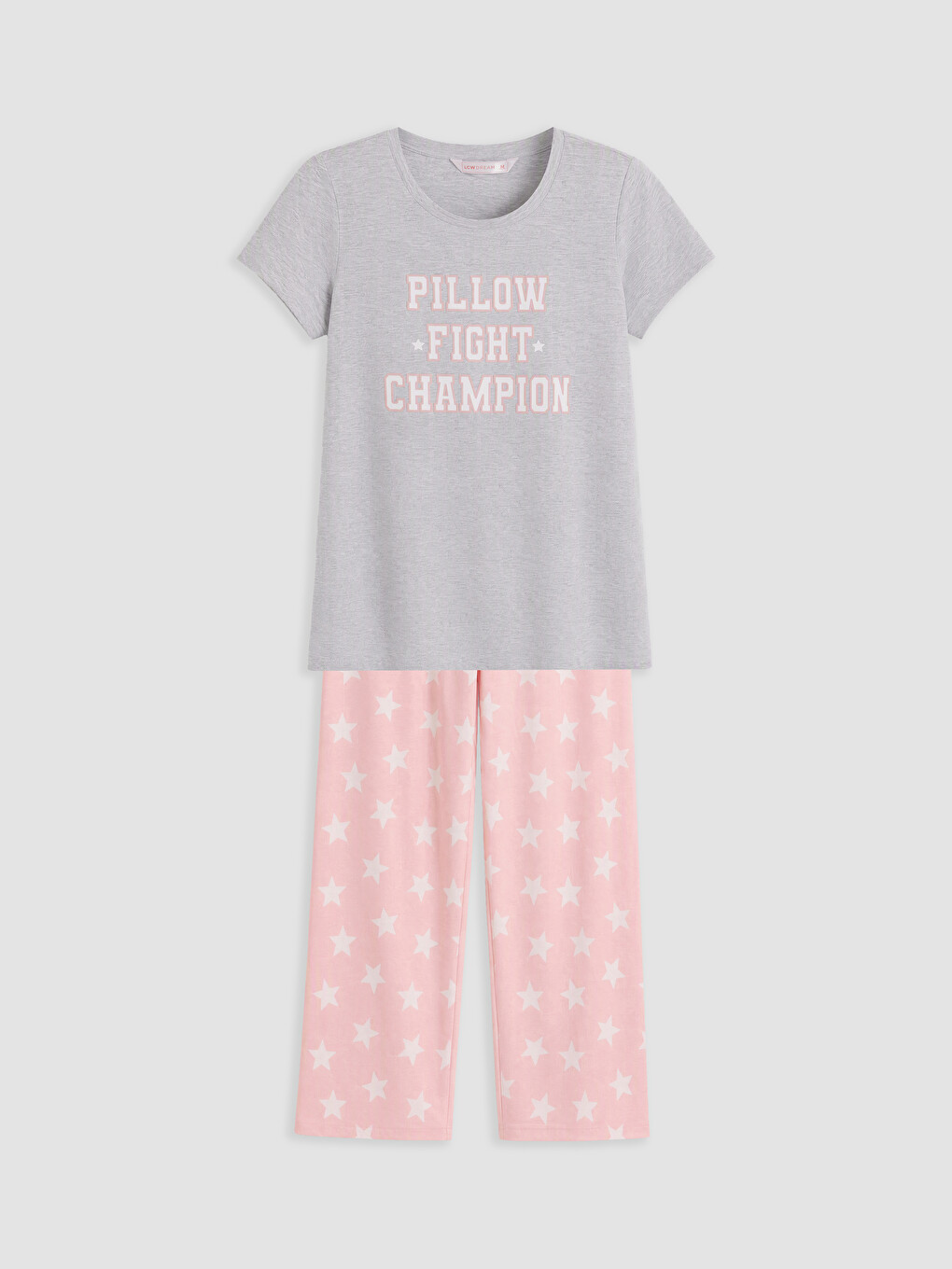 Pembe Bisiklet Yaka Baskılı Kadın Pijama Takım