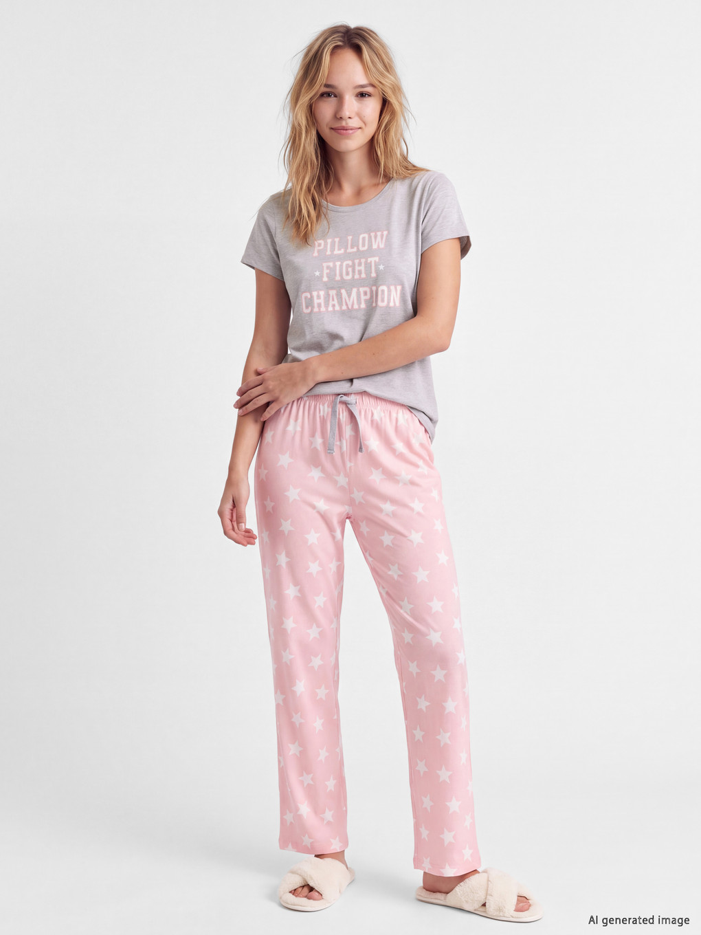 Crew Neck Printed Women's Pyjamas Set