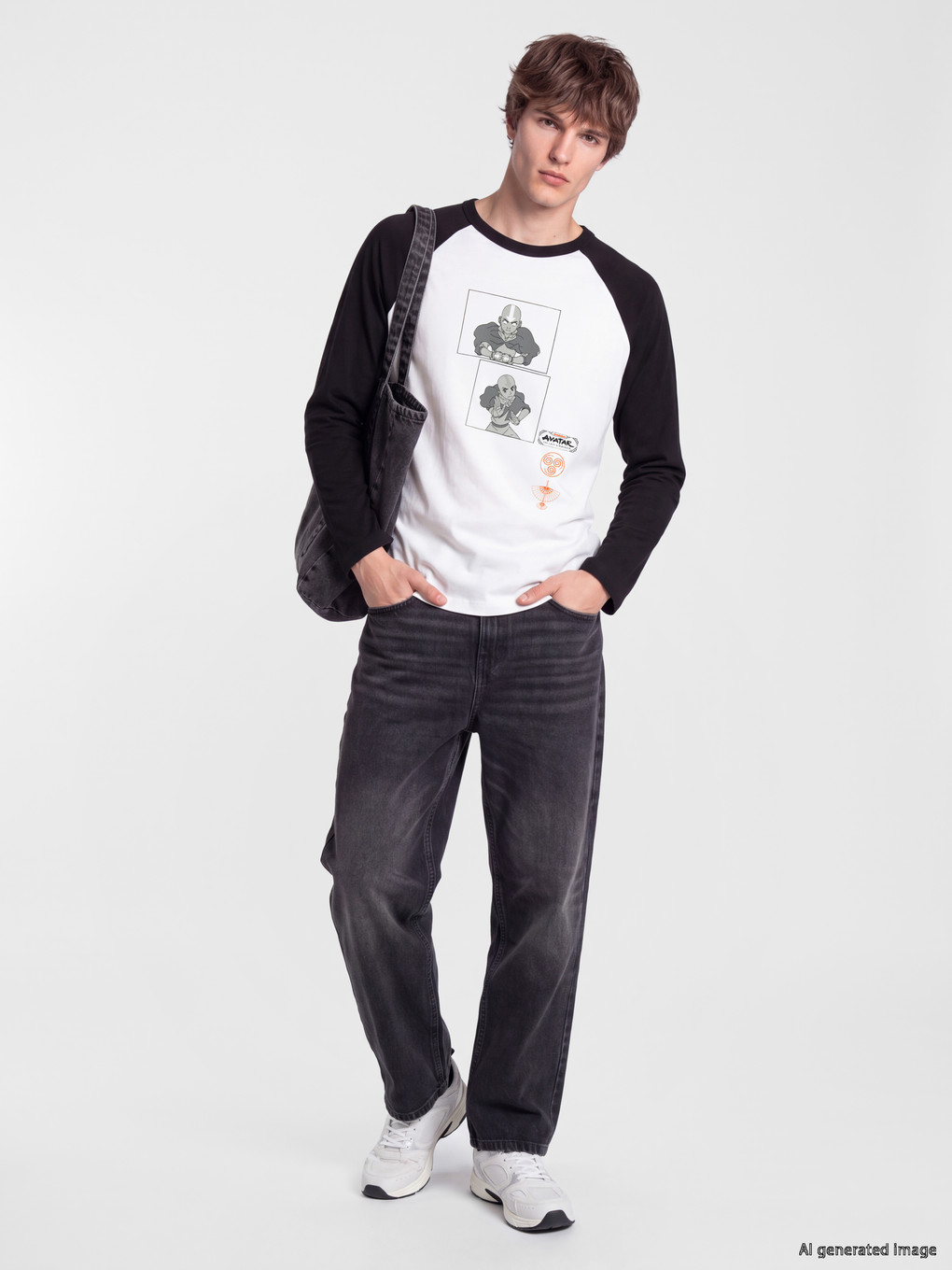Ekru Bisiklet Yaka Avatar Baskılı Sweatshirt-1
