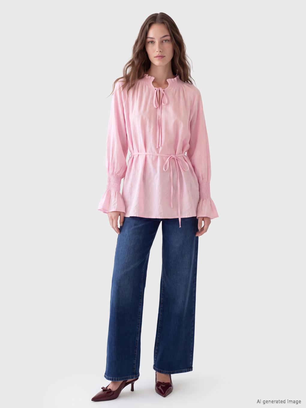 Patterned Sashed Women's Smocked Tunic-1