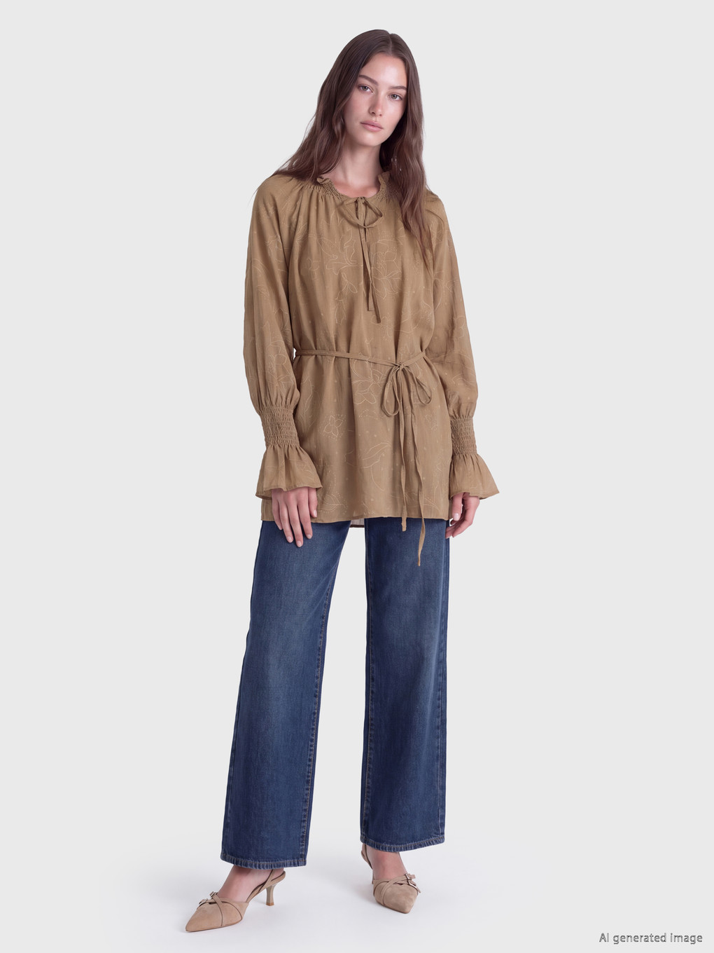 Patterned Sashed Women's Smocked Tunic-1