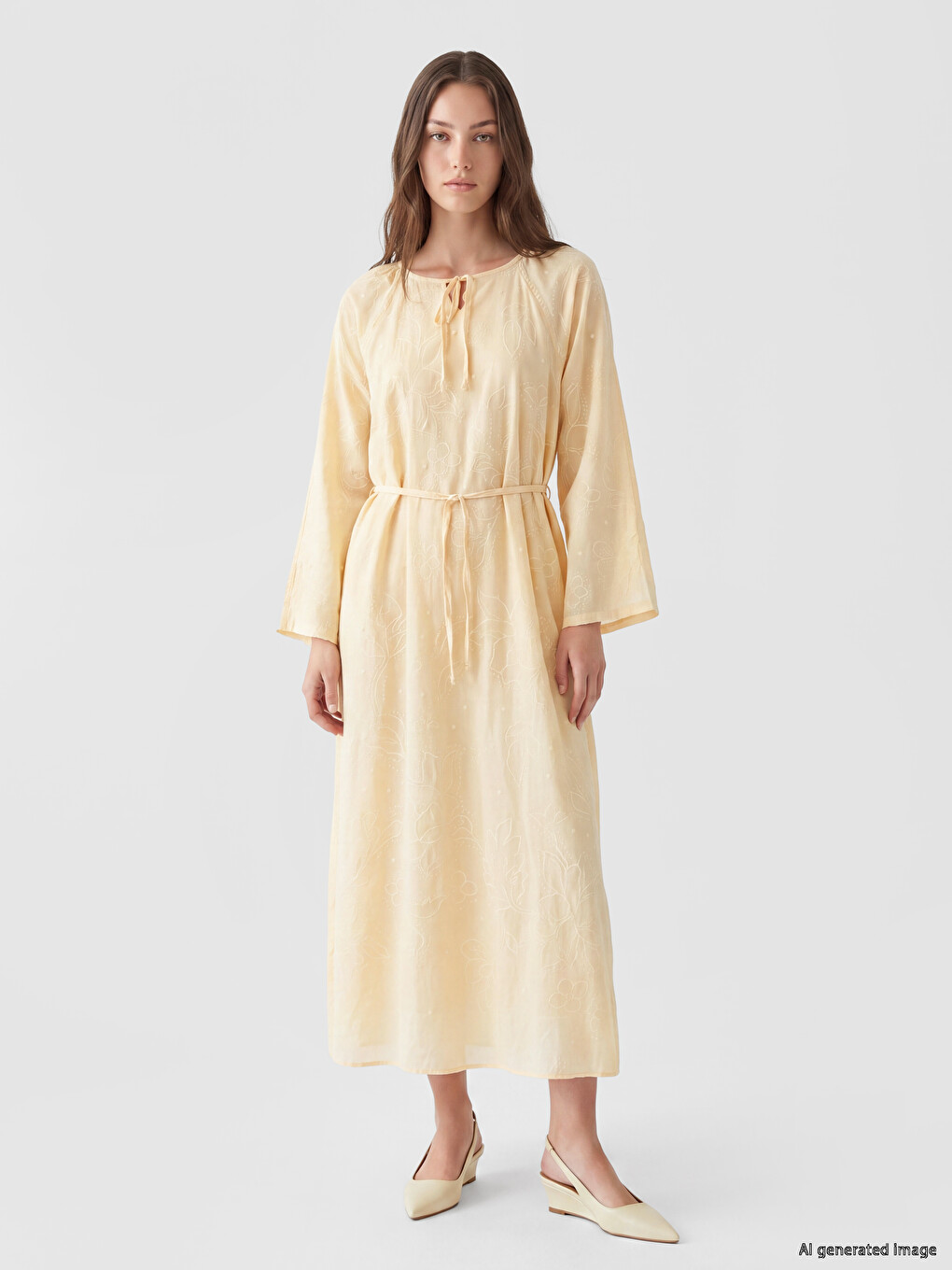 Tie Neck Embroidered Dress