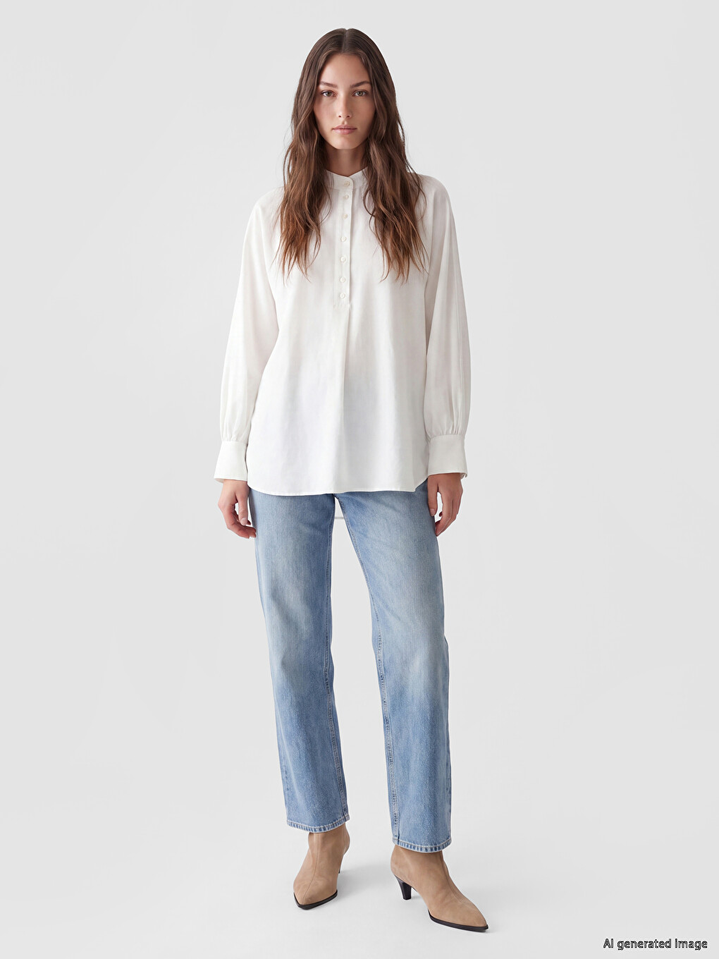 Grandad Collar Women's Shirt Tunic-1