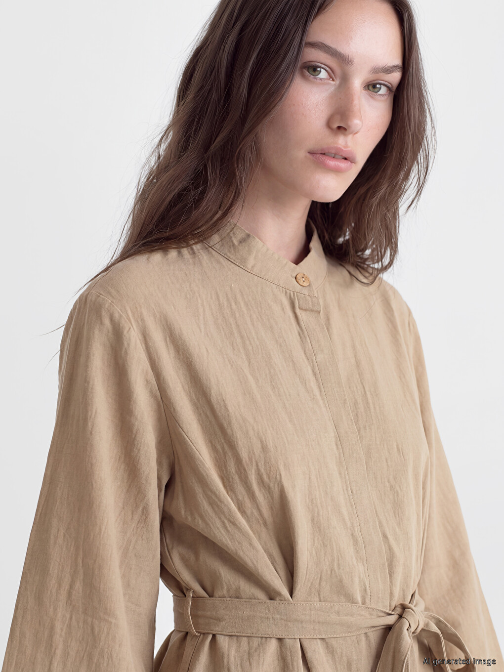 Grandad Collar Sashed Women's Shirt Tunic-2