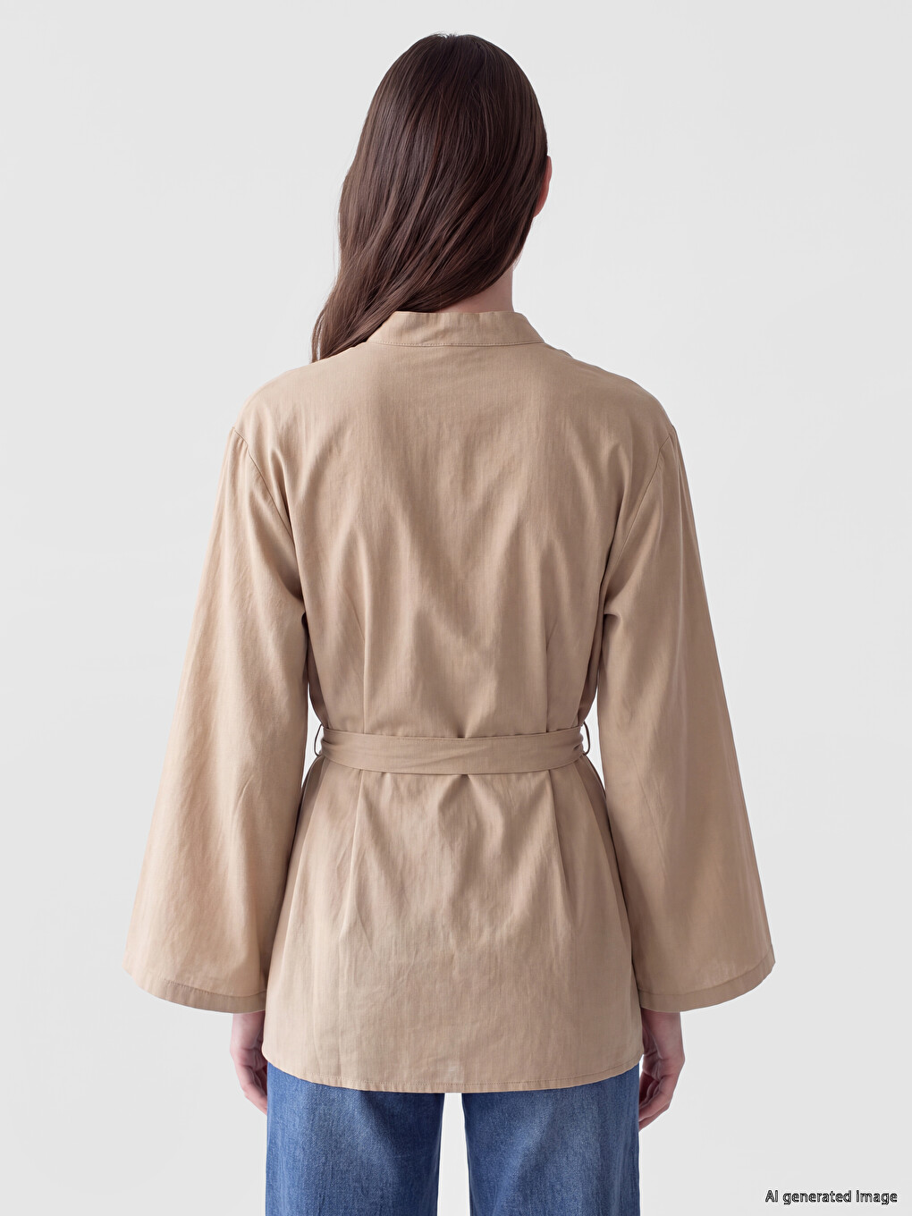 Grandad Collar Sashed Women's Shirt Tunic-3