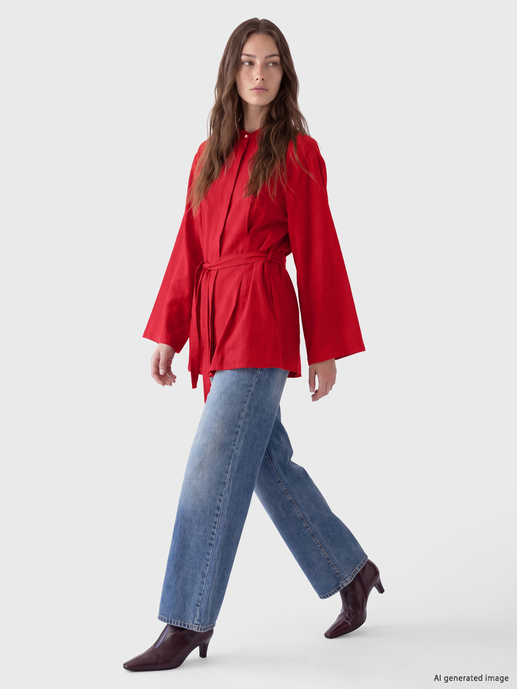 Grandad Collar Sashed Women's Shirt Tunic-1