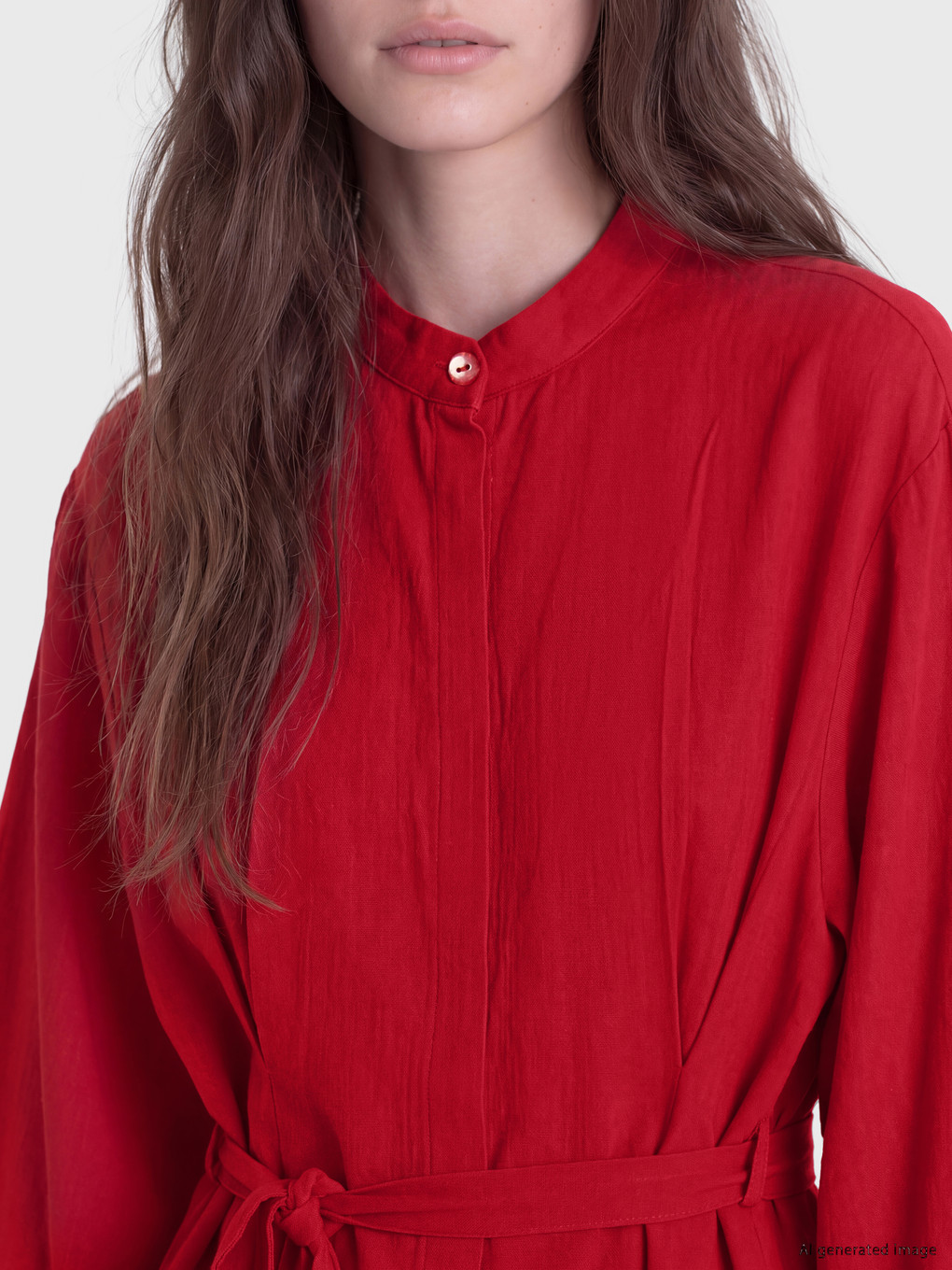 Grandad Collar Sashed Women's Shirt Tunic-2