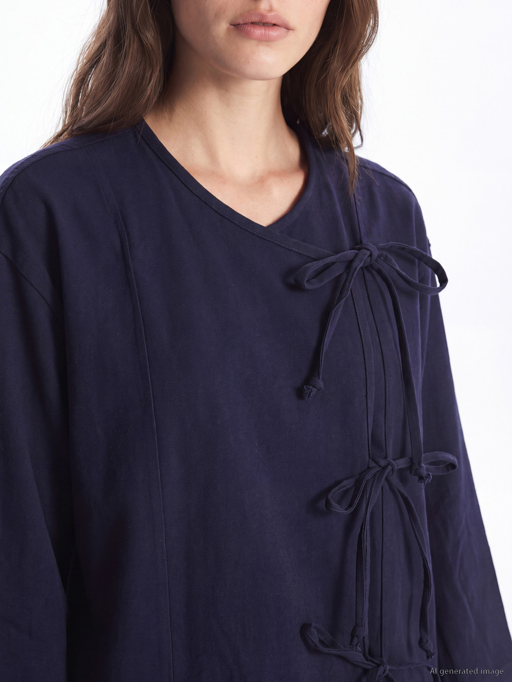 Ženski Kimono S Dvorednim Ovratnikom Na Vezanje-2