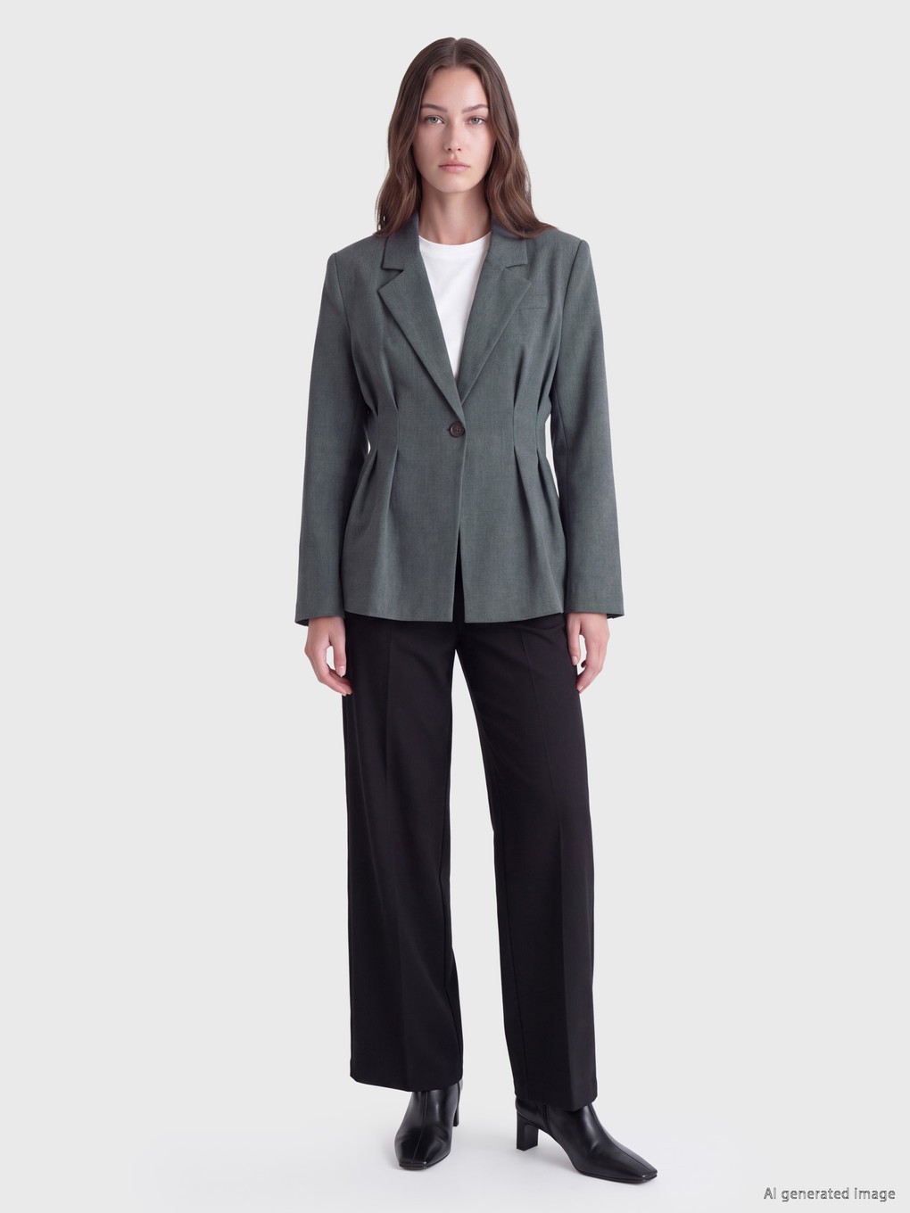 Antrasit Kadın Pileli Blazer Ceket-1