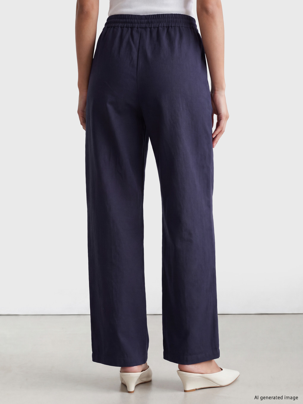 Elastic Waist %100 Cotton Women's Trousers-3