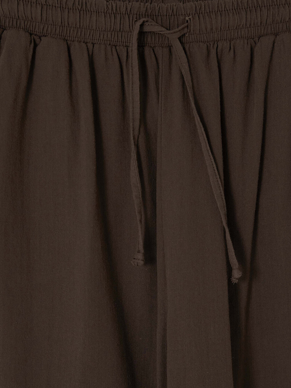 Kahverengi Beli Lastikli Kadın Geniş Paça Pantolon-2