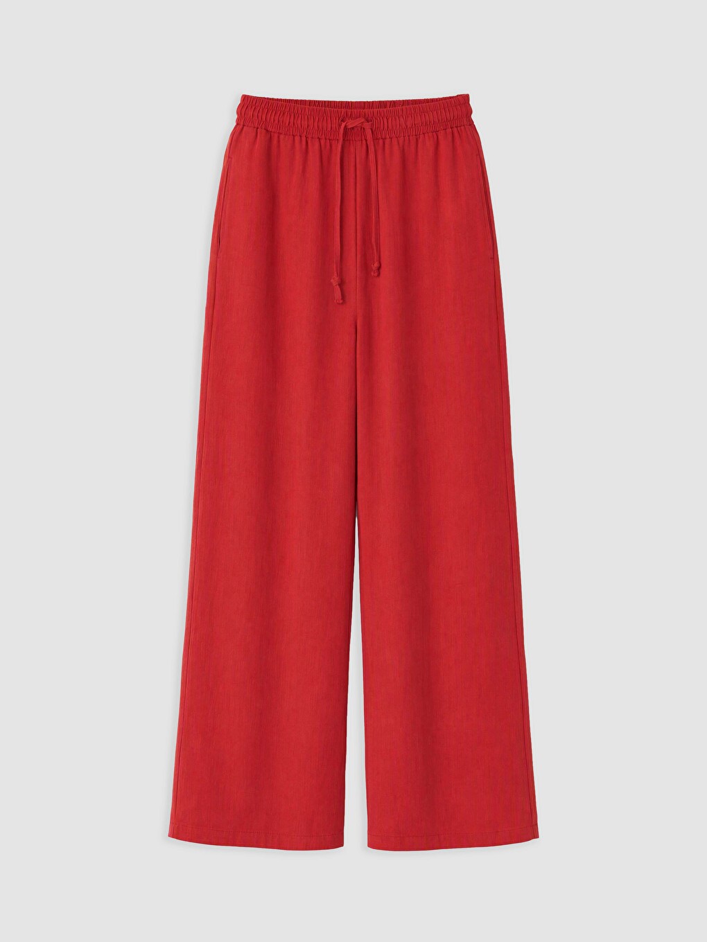 Kırmızı Beli Lastikli Kadın Geniş Paça Pantolon