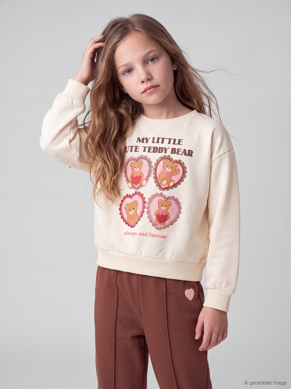 Kahverengi Kalın Kız Çocuk Sweatshirt 2'li-2