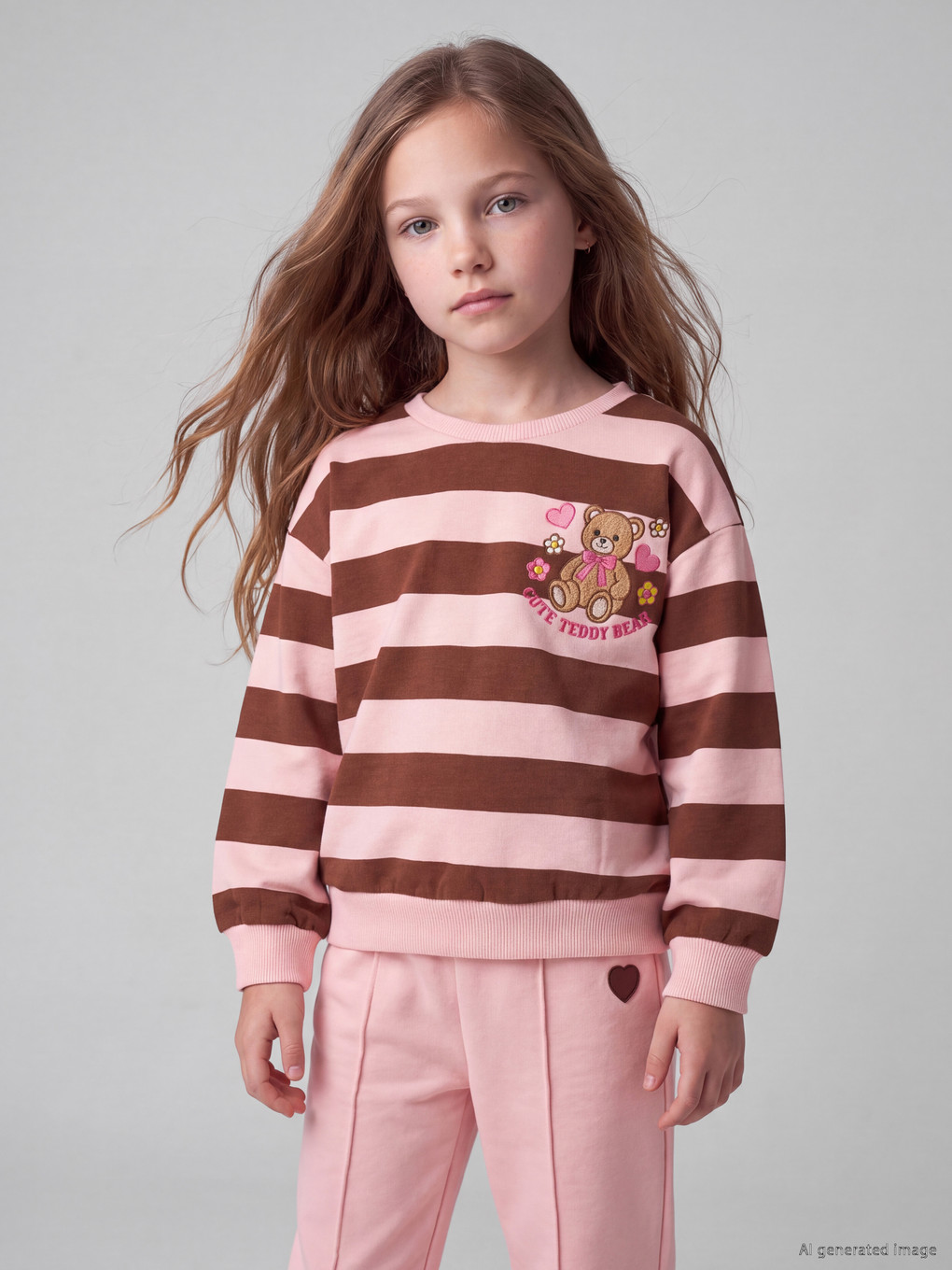 Kahverengi Kalın Kız Çocuk Sweatshirt 2'li-3