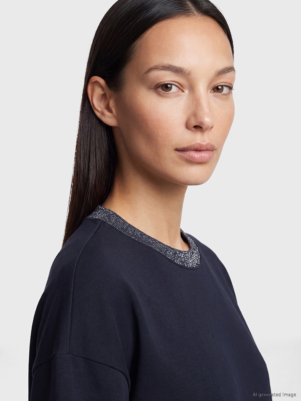 Lacivert Soft Touch Oversize Kadın Sweatshirt Tunik-2