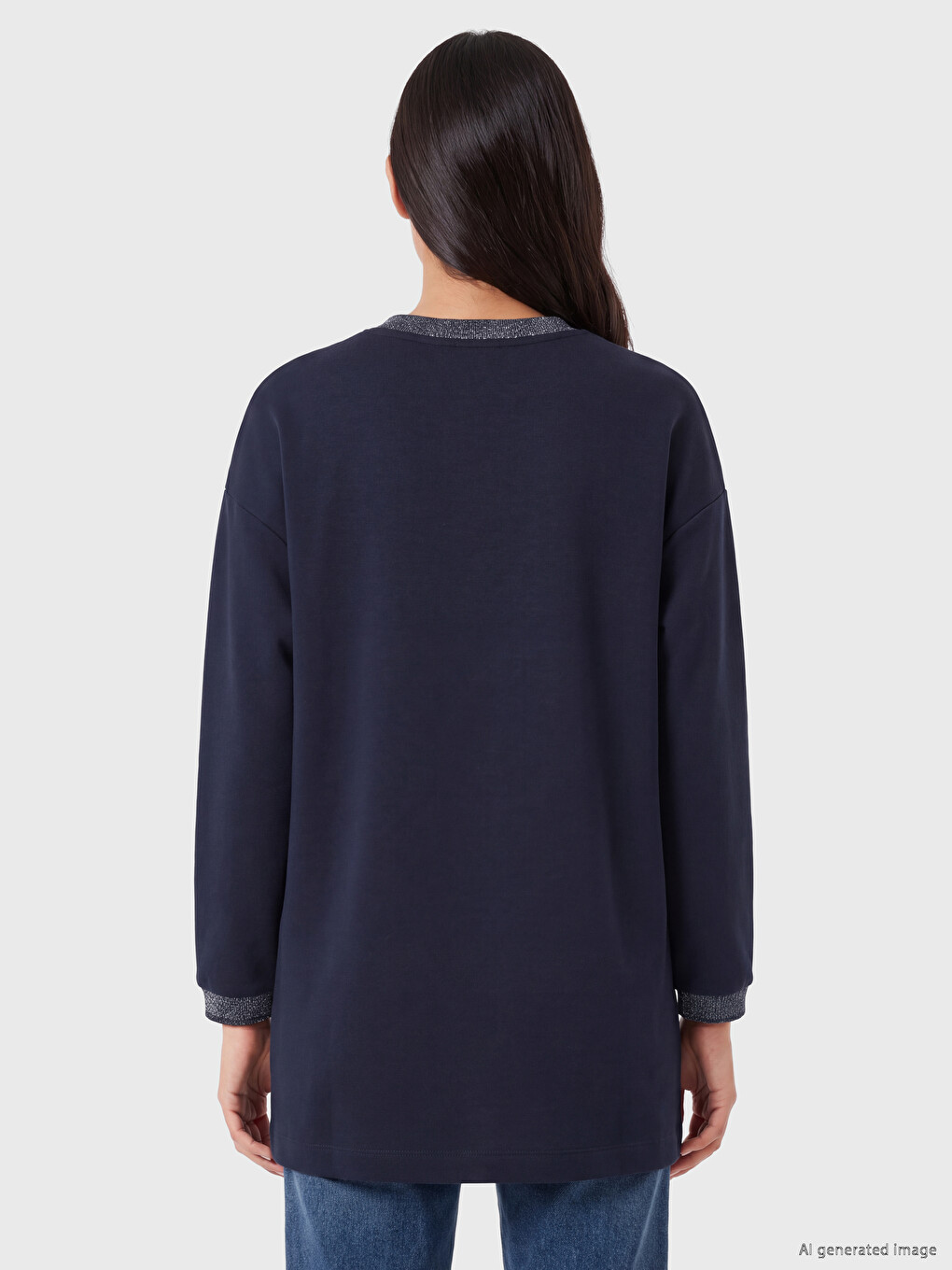 Lacivert Soft Touch Oversize Kadın Sweatshirt Tunik-3