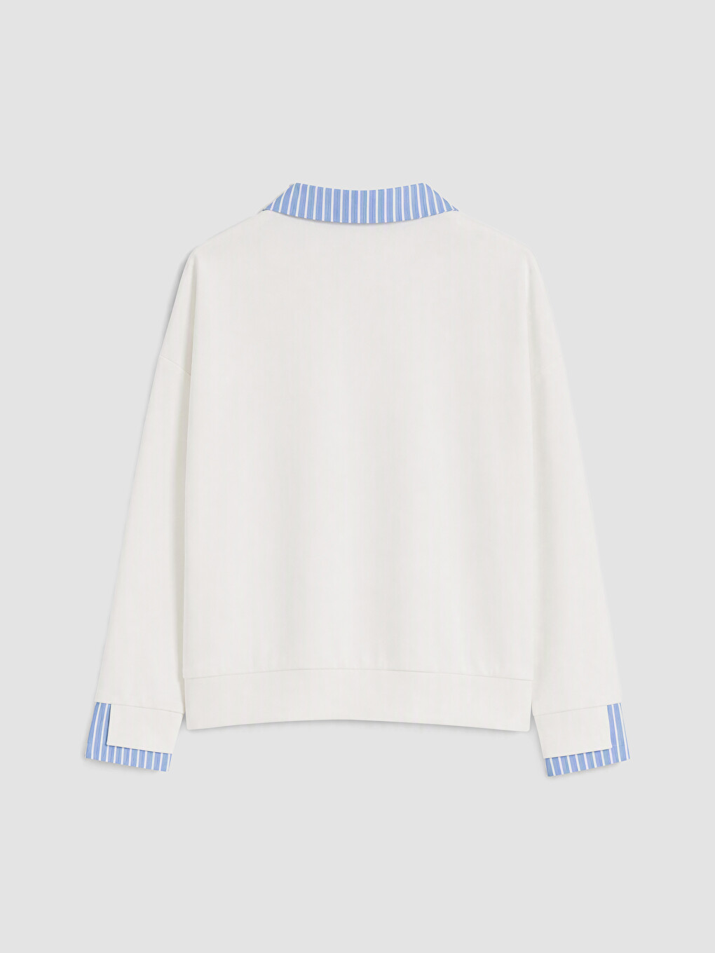 Ekru Gömlek Yaka Çizgili Kadın Sweatshirt-6