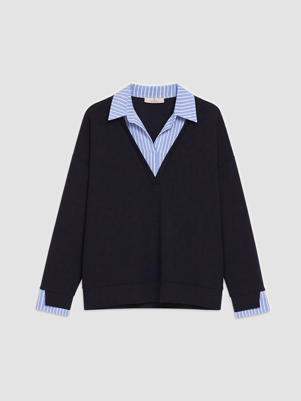 Lacivert Gömlek Yaka Çizgili Kadın Sweatshirt-4