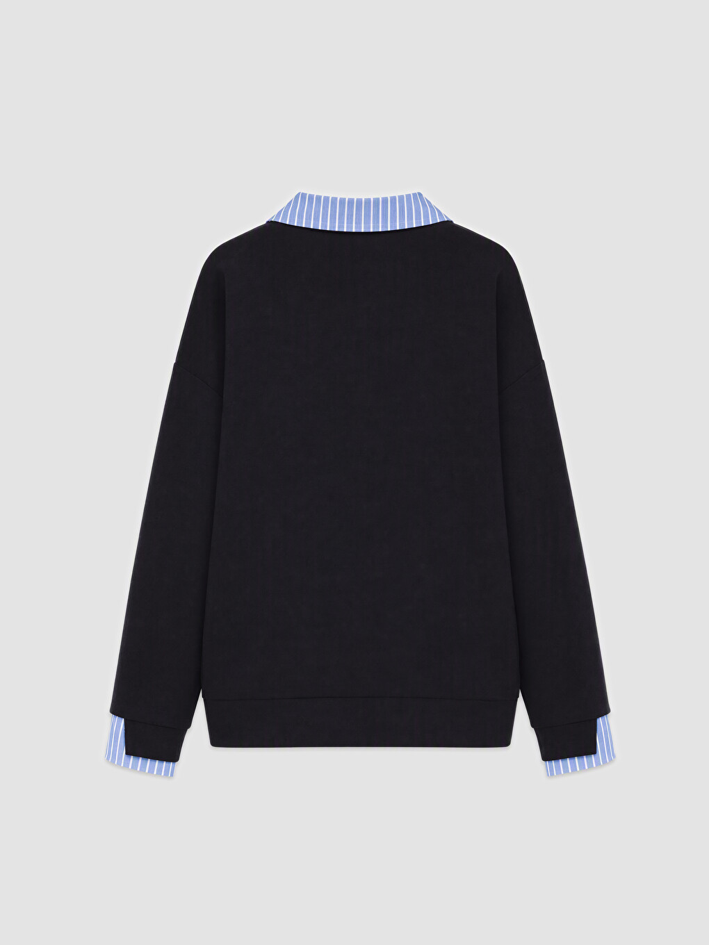 Lacivert Gömlek Yaka Çizgili Kadın Sweatshirt-5