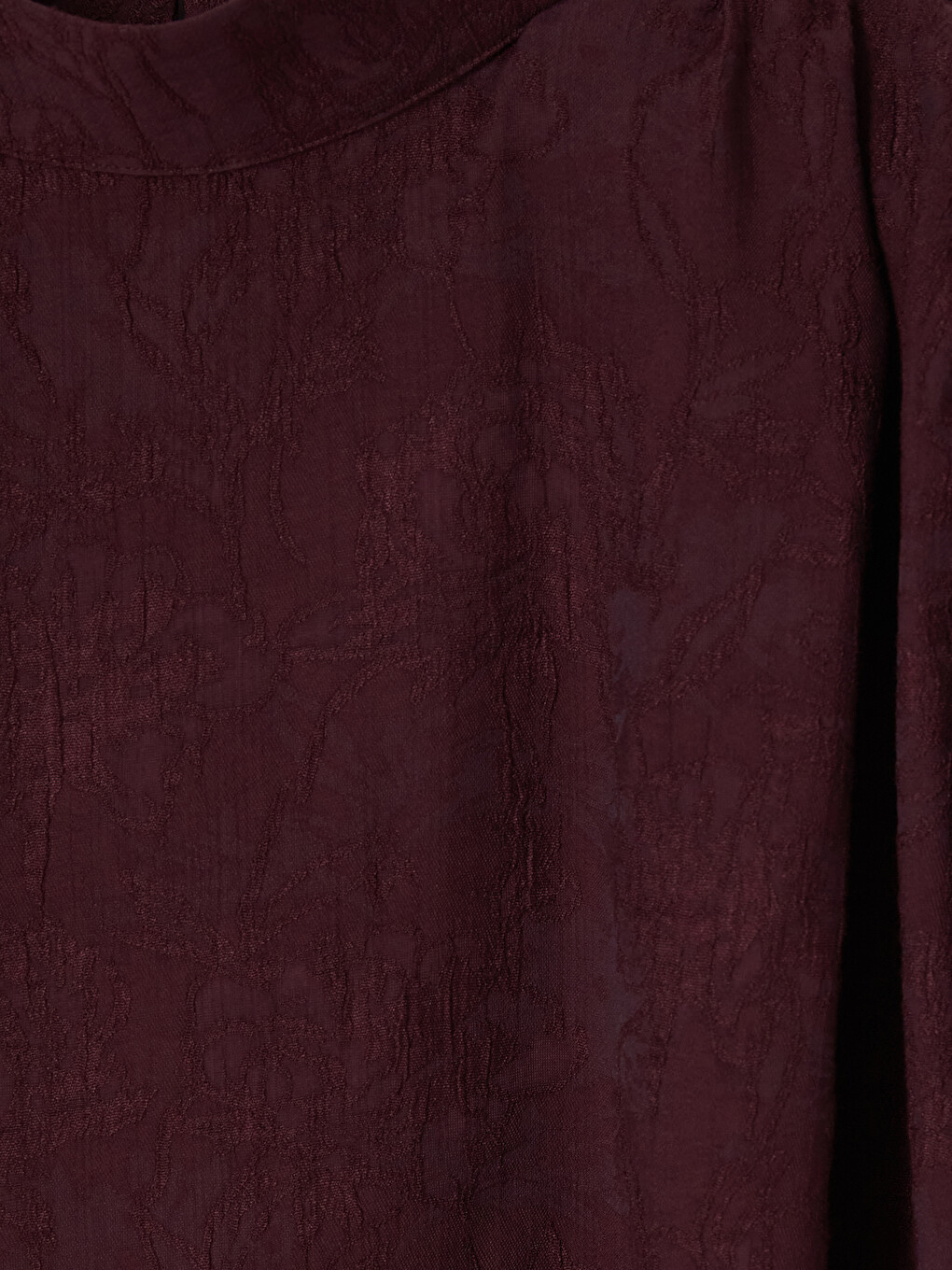 Bordo Dik Yaka Desenli Büzgülü Bluz-5