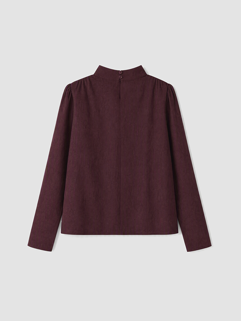 Bordo Dik Yaka Desenli Büzgülü Bluz-7