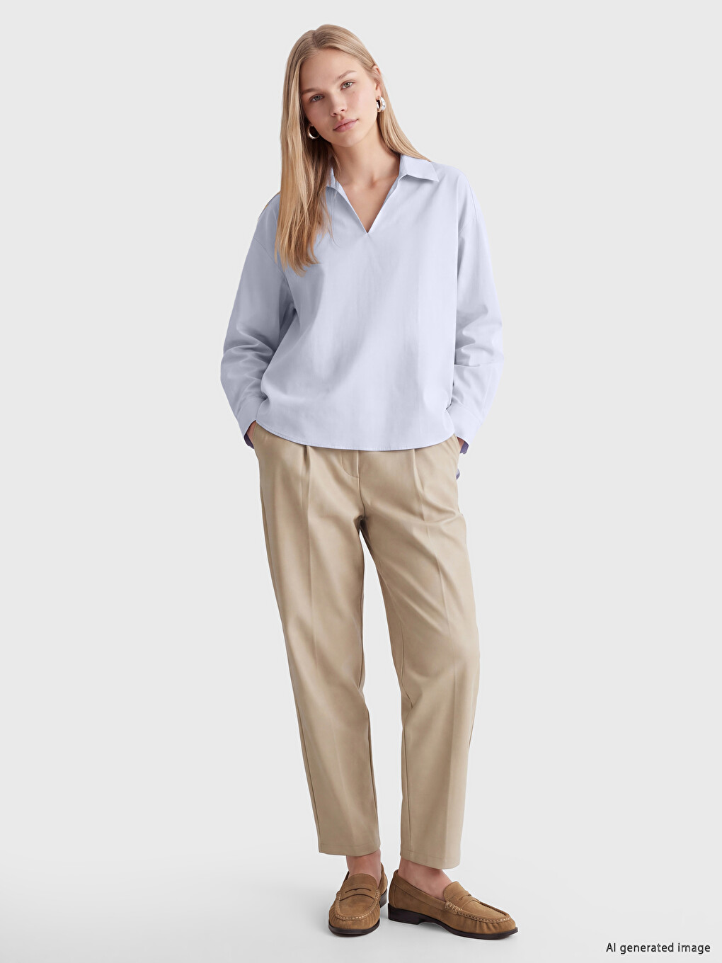 Mavi Oversize Poplin Kadın Gömlek-2