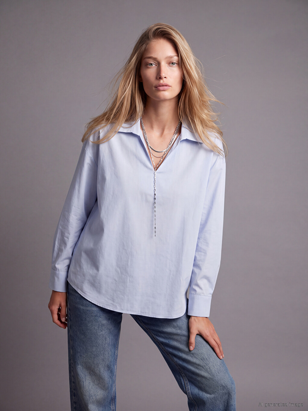Mavi Oversize Poplin Kadın Gömlek