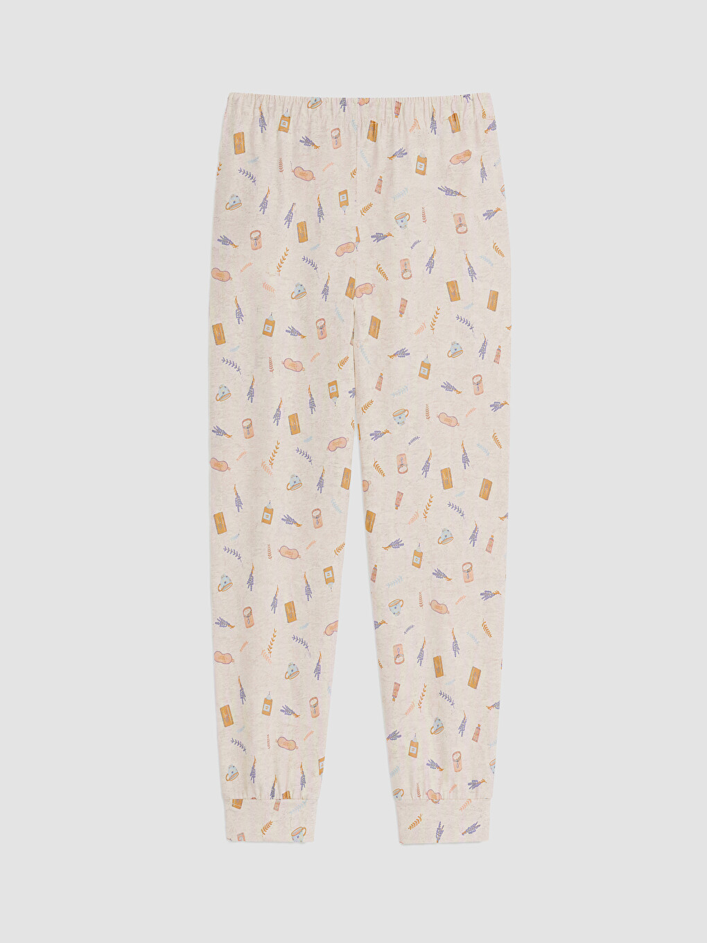Bej Bisiklet Yaka Baskılı Kadın Pijama Takımı-6