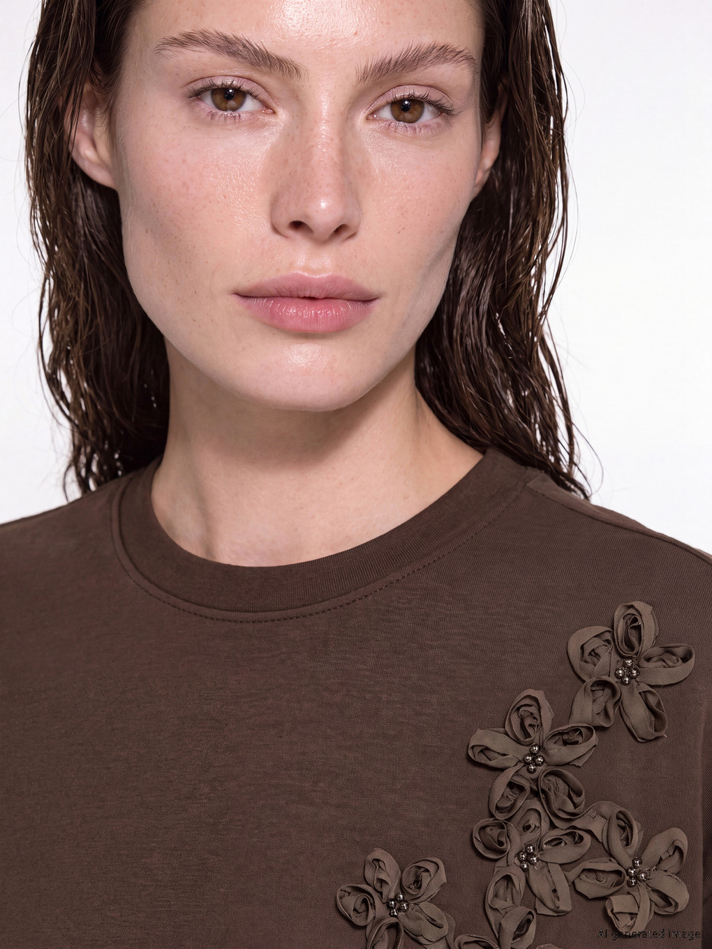 Kahverengi Soft Touch Kadın Sweatshirt Tunik-2