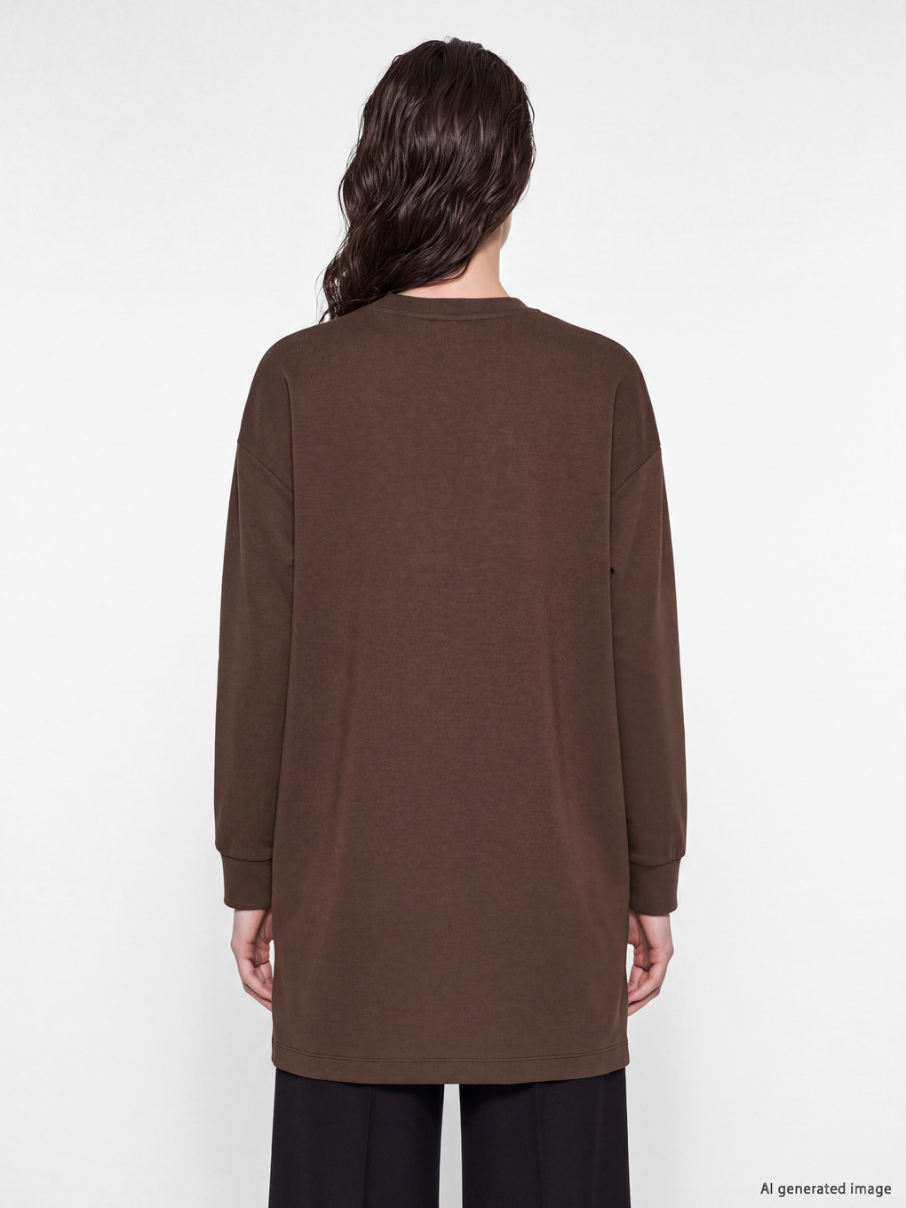 Kahverengi Soft Touch Kadın Sweatshirt Tunik-3
