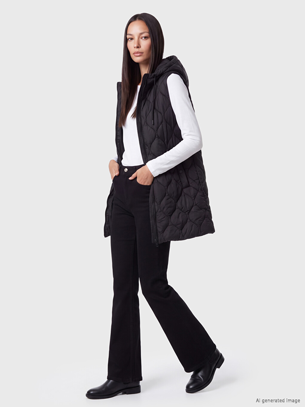 Hooded Quilted Women's Puffer Vest-1