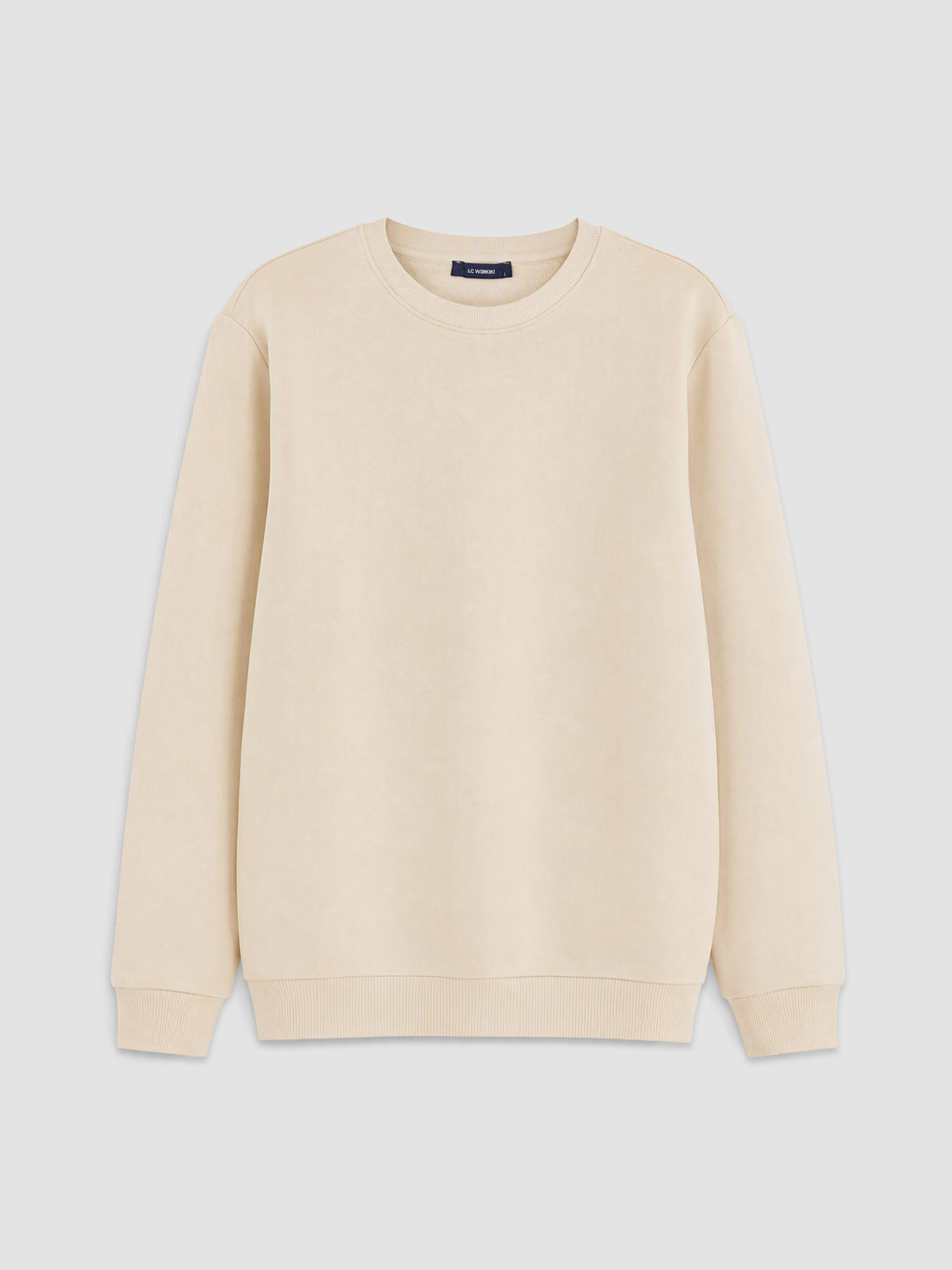 Bej Bisiklet Yaka Erkek Sweatshirt
